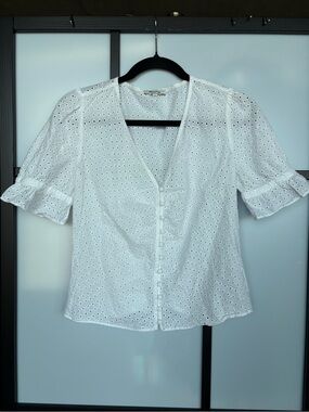 Madewell White Eyelet Button Front Ruffle Sleeve Blouse Size 6